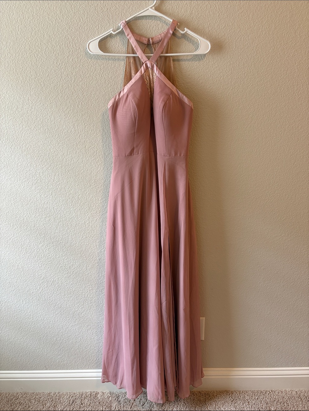 Azazie Dusty Rose Crisscross Halter Prom Dress